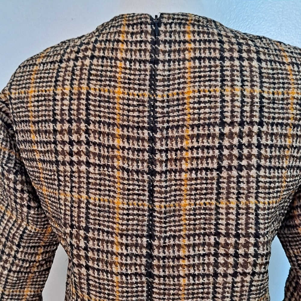 Celine Phoebe Philo Mini Dress Silk Lightweight Plaid Cream Black Brown - Picture 3 of 12